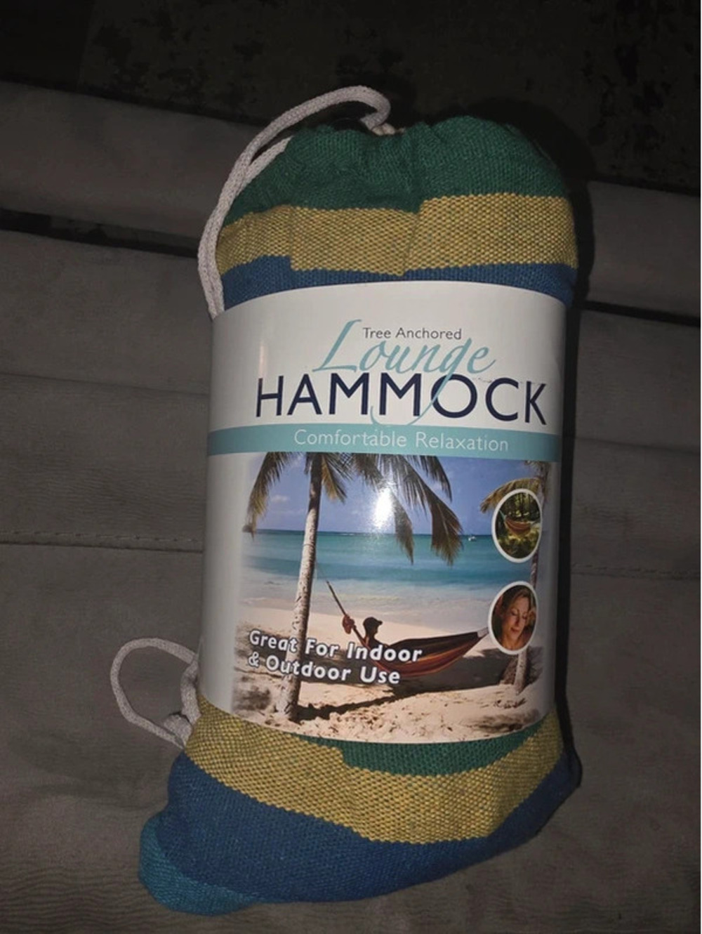 New Tree Anchored Lounge Hammock Blue Yellow Green comes with bag 78"×39 NEW"